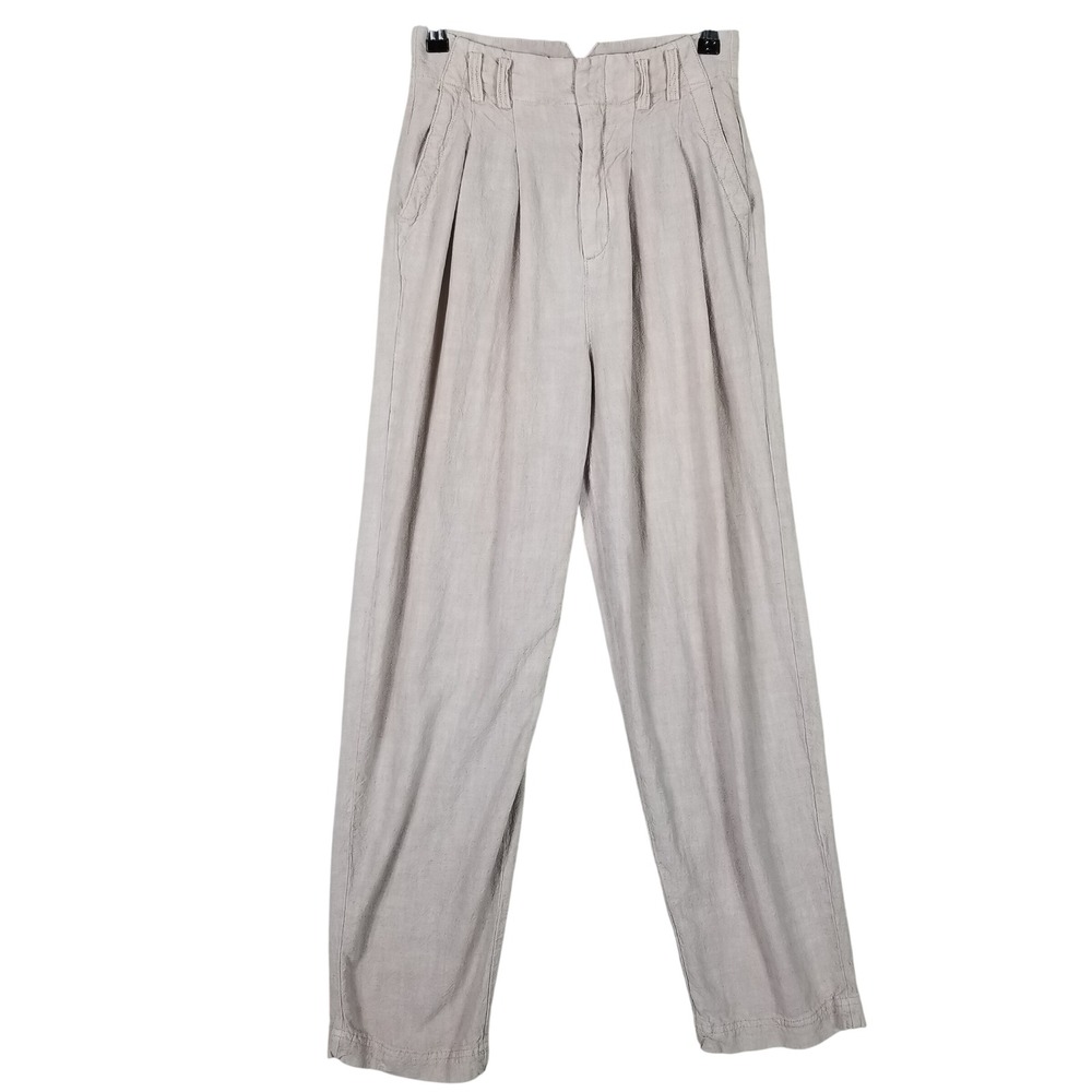 Free People Tapered Pants Women Size 0 Beige Linen Blend Pleated High Rise